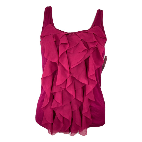 NWT New York & Company Blouse Womens Sz XS Magenta Pink‎ Ruffle Front Tank Cami - Picture 1 of 9